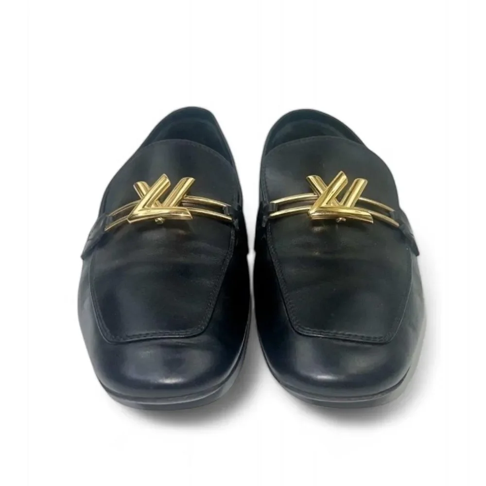Authentic LOUIS VUITTON Women's Black LV Logo Upper Case Loafers Size EU…
